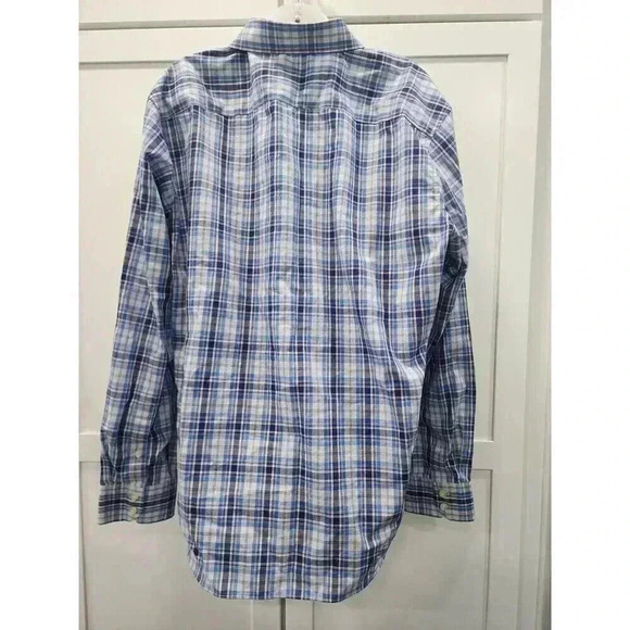 Egara Non Iron Slim Fit Button Up Shirt XXL Blue Checkered Long Sleeves Collared - Picture 3 of 6